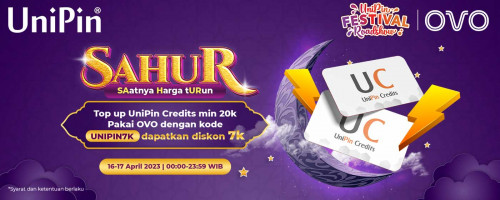 SAHUR (SAatnya Harga tURun) – Top Up UniPin Credits Rp 20.000 dengan OVO Dapatkan Diskon Rp 7.000